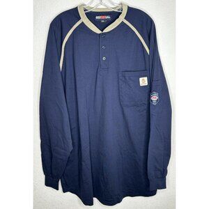 BOCOMAL Flame Resistant Shirt Mens XXL Blue Henley Long Sleeve Workwear CAT2